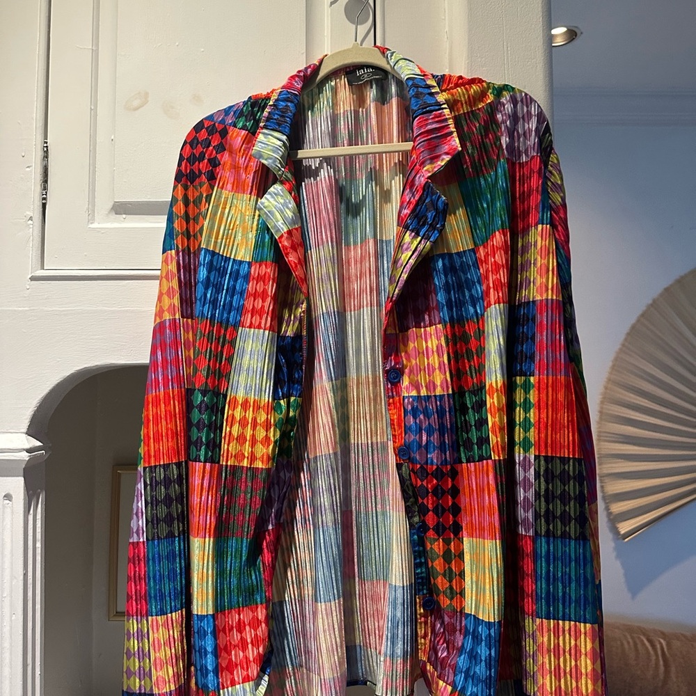 Dressed in LALA Multicolor Patchwork Button Down Shirt and pant set